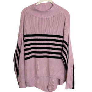 Soho Jeans Womens Sweater Medium Mock Neck Slouchy Pullover Pink Black Striped